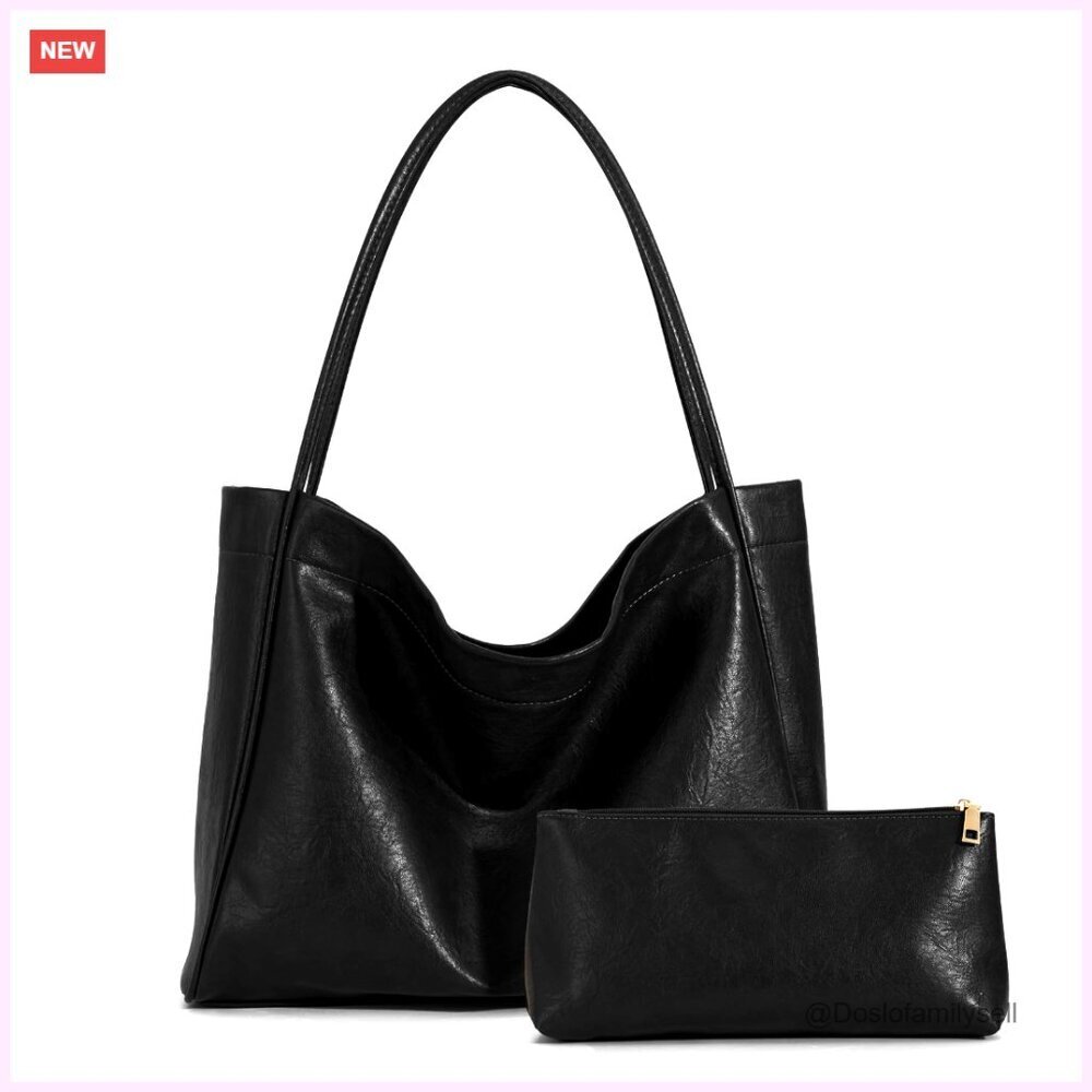 Large PU Leather Tote Bag with Zipper, Weekender Shoulder Hobo Handbag